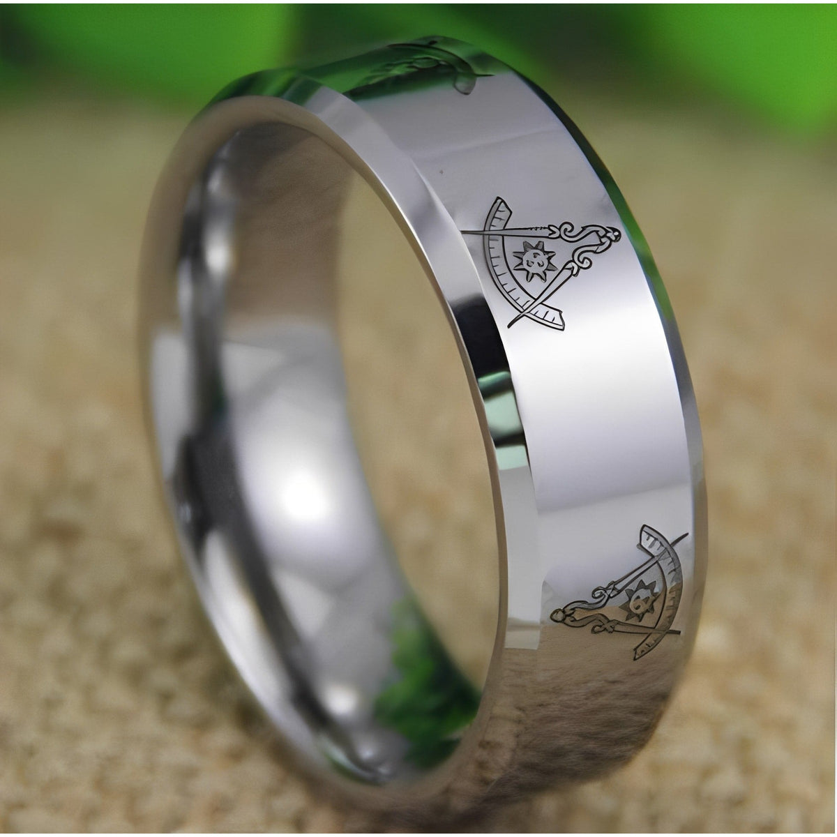 Past Master Blue Lodge Ring - Silver Bevel Tungsten Personalizable