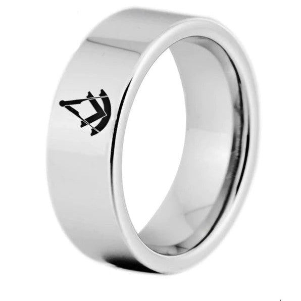 Past Master Blue Lodge Ring - Silver Color Pipe Cut Tungsten Personalizable