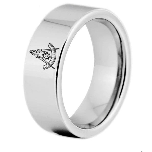 Past Master Blue Lodge Ring - Silver Color Pipe Cut Tungsten Personalizable