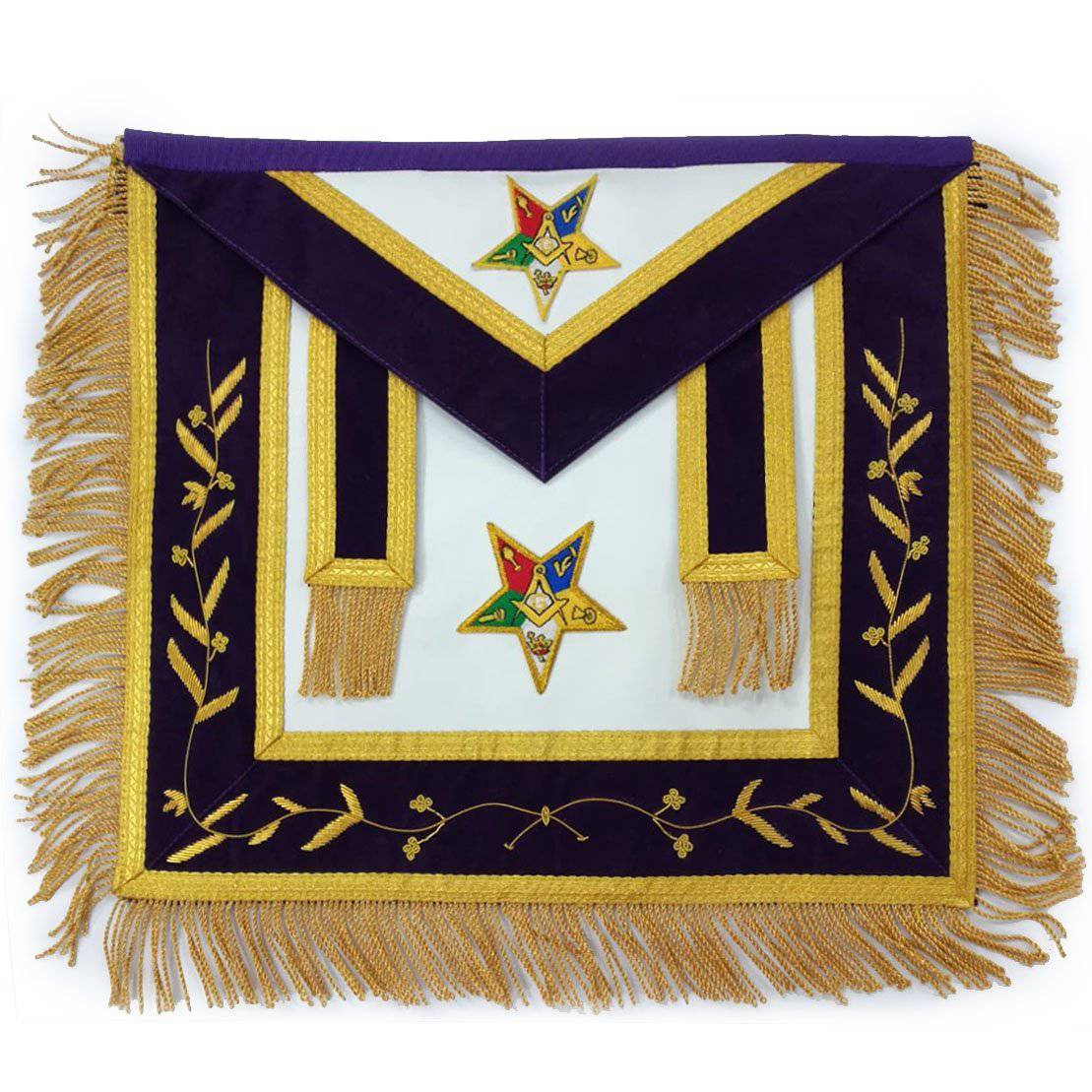 Patron OES Apron - White & Navy Blue Satin - Bricks Masons