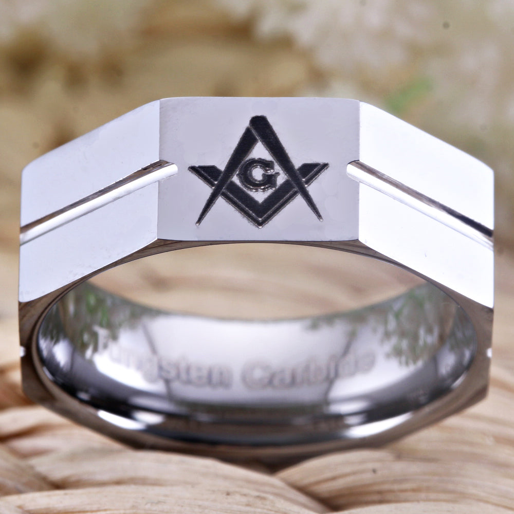 Master Mason Blue Lodge Ring - Tungsten Carbide Personalizable - Bricks Masons