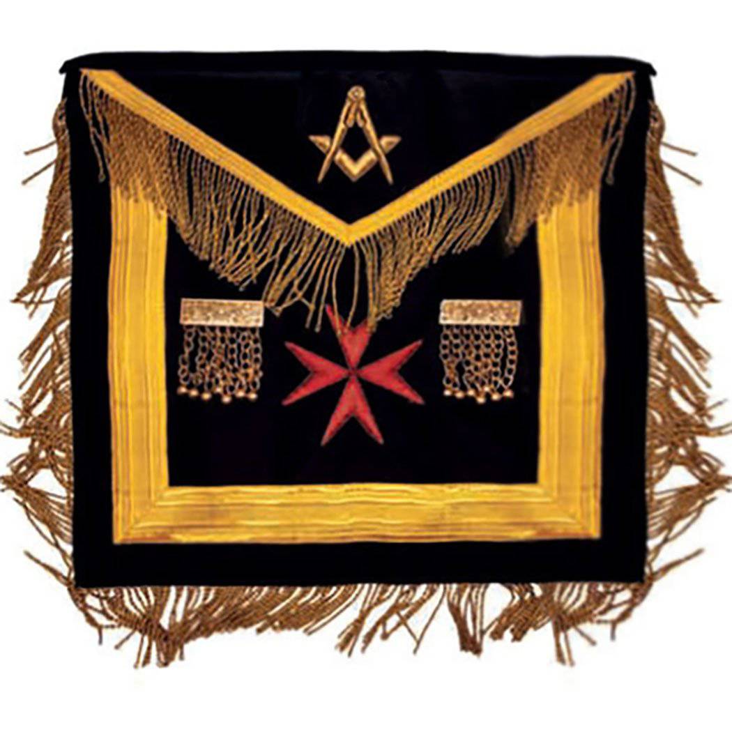 Right Worshipful Malta Regulation Apron - Black with Red Maltese Cross - Bricks Masons