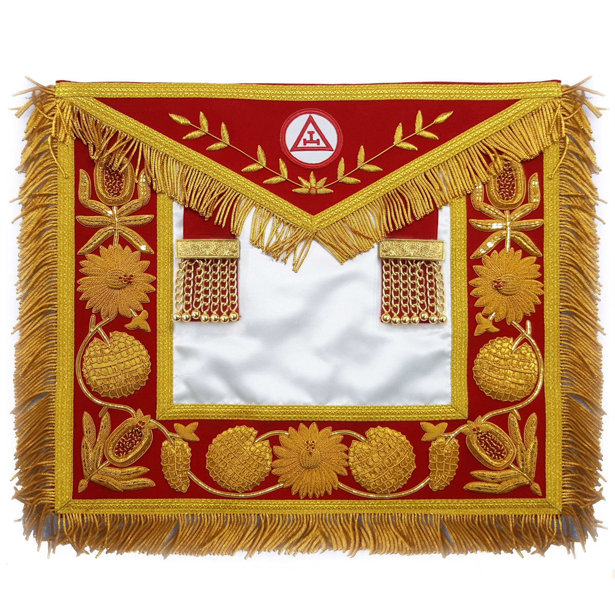 Royal Arch Chapter Apron - Red Triple Tau Insignia with Gold Fringe - Bricks Masons