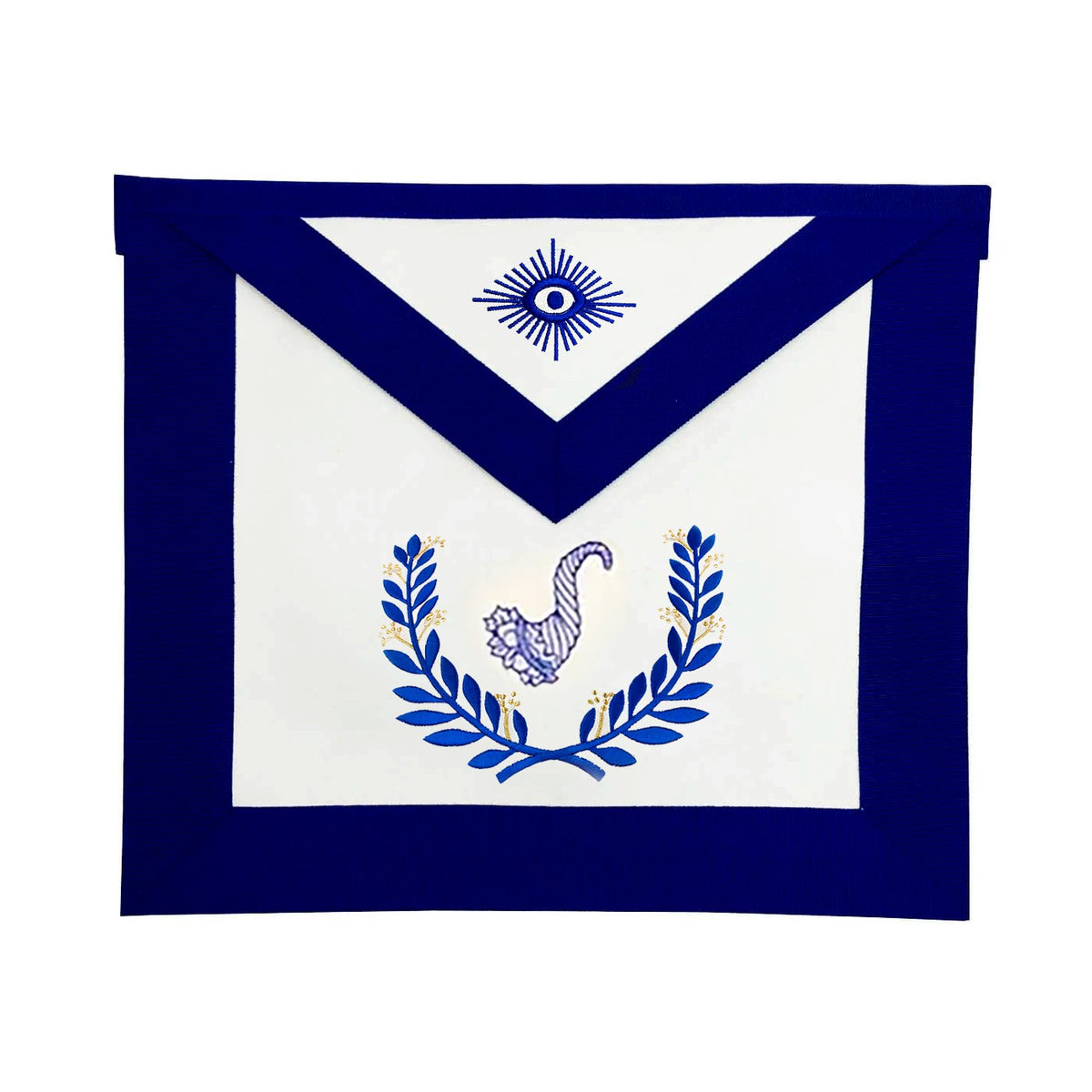 Senior Steward Blue Lodge Officer Apron - Royal Blue Wreath Embroidery