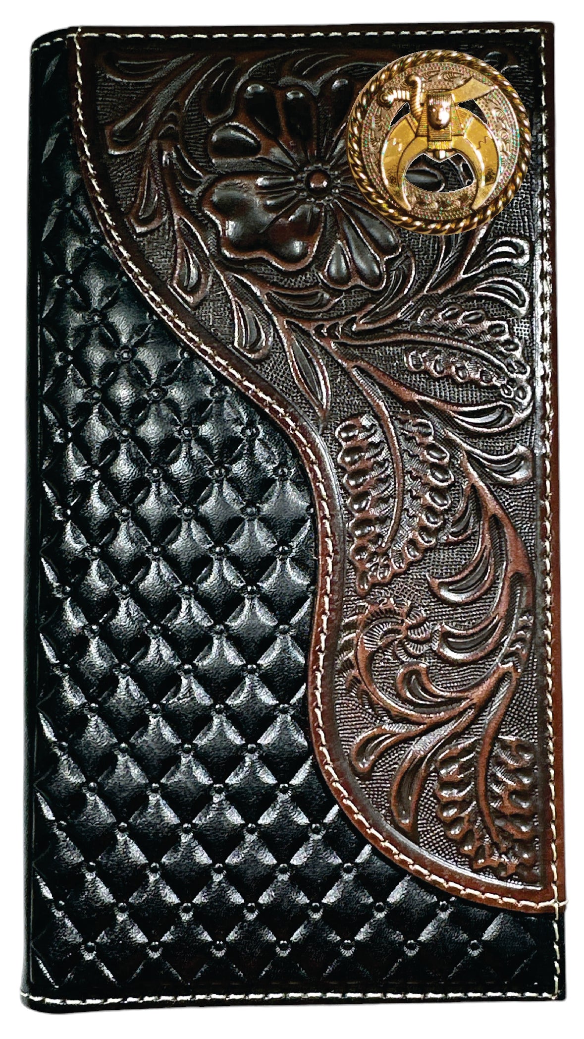 Shriners Wallet - Nocona Black & Cherry Floral Long Rodeo - Bricks Masons