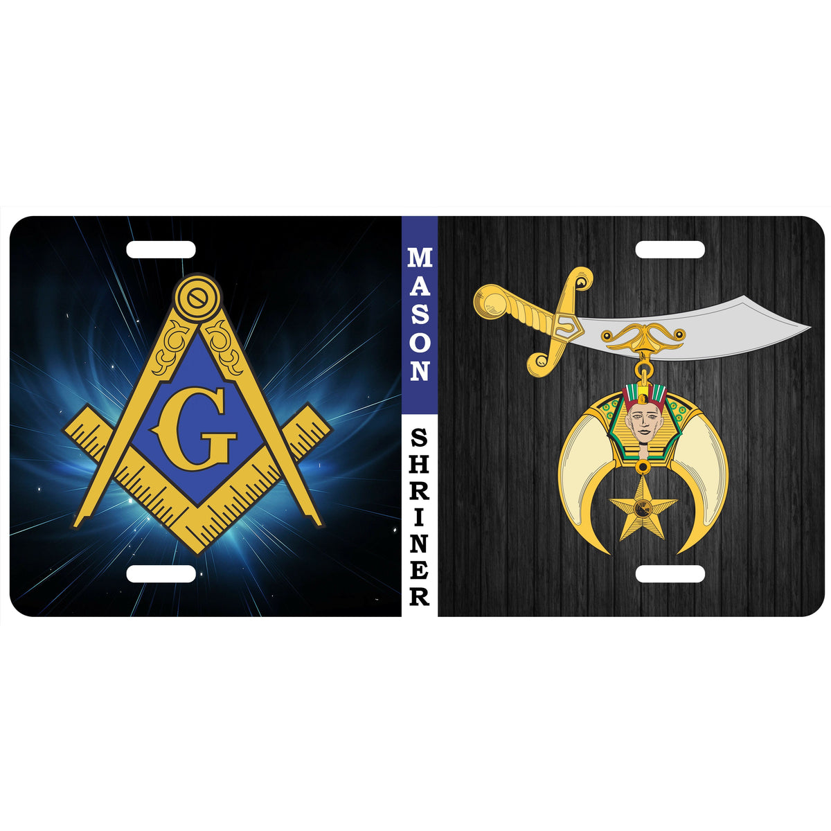 Shriners Master Mason Blue Lodge License Plate Frame - Lightweight Aluminium Black Color