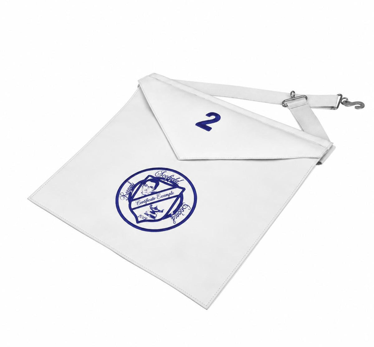 Royal Scofield Society Apron - White & Blue Machine Embroidery - Bricks Masons