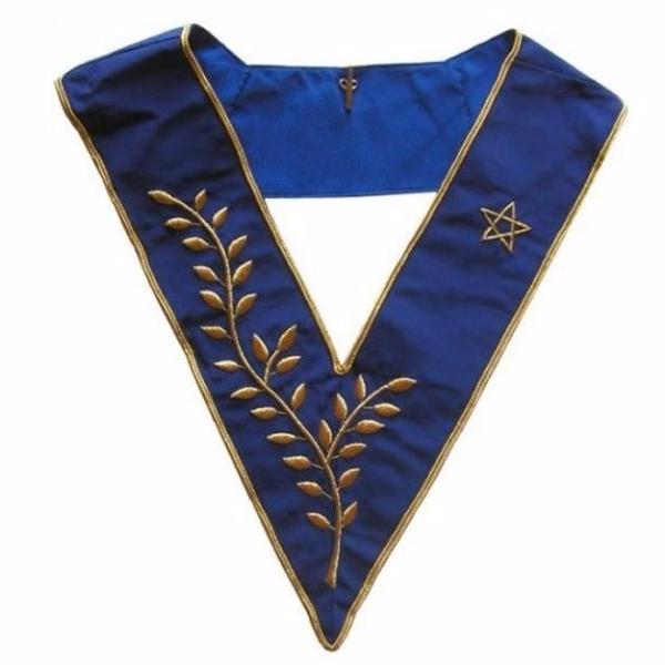 Thrice Powerful Master Scottish Rite Collar - Blue Moire Hand Embroidery - Bricks Masons