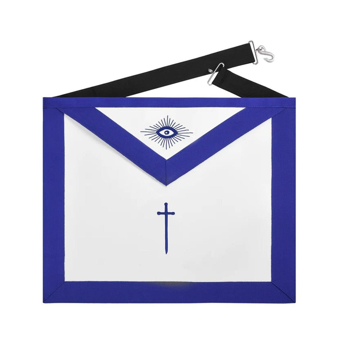Tyler Blue Lodge Officer Apron - Machine Embroidery With Black Waist Belt