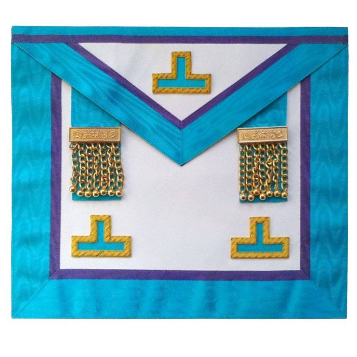 Worshipful Master Apron - White, Turquoise & Royal Blue with Tassels - Bricks Masons