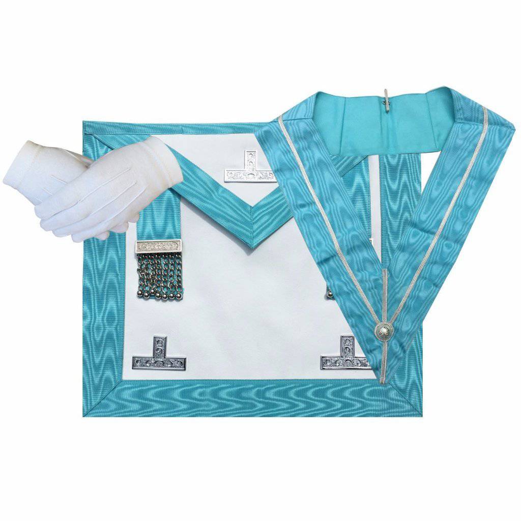 Worshipful Master Craft English Regulation Regalia Set - WM Apron, Past Master Collar & Glove - Bricks Masons