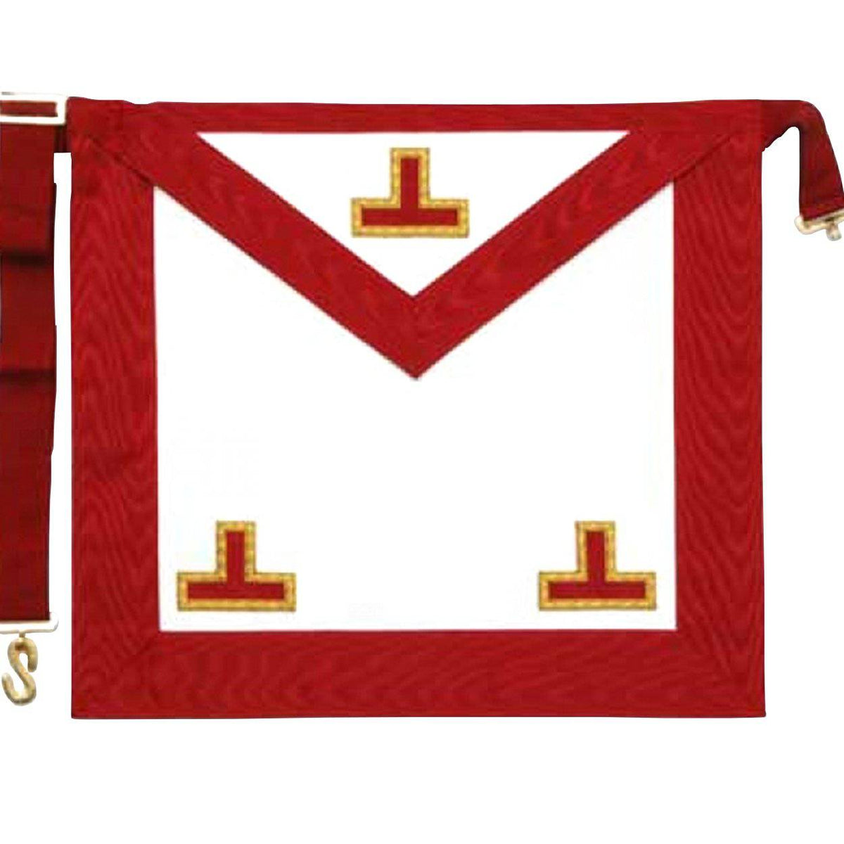 Worshipful Master Scottish Rite Apron - White & Red Moire Borders with Triple Taus - Bricks Masons