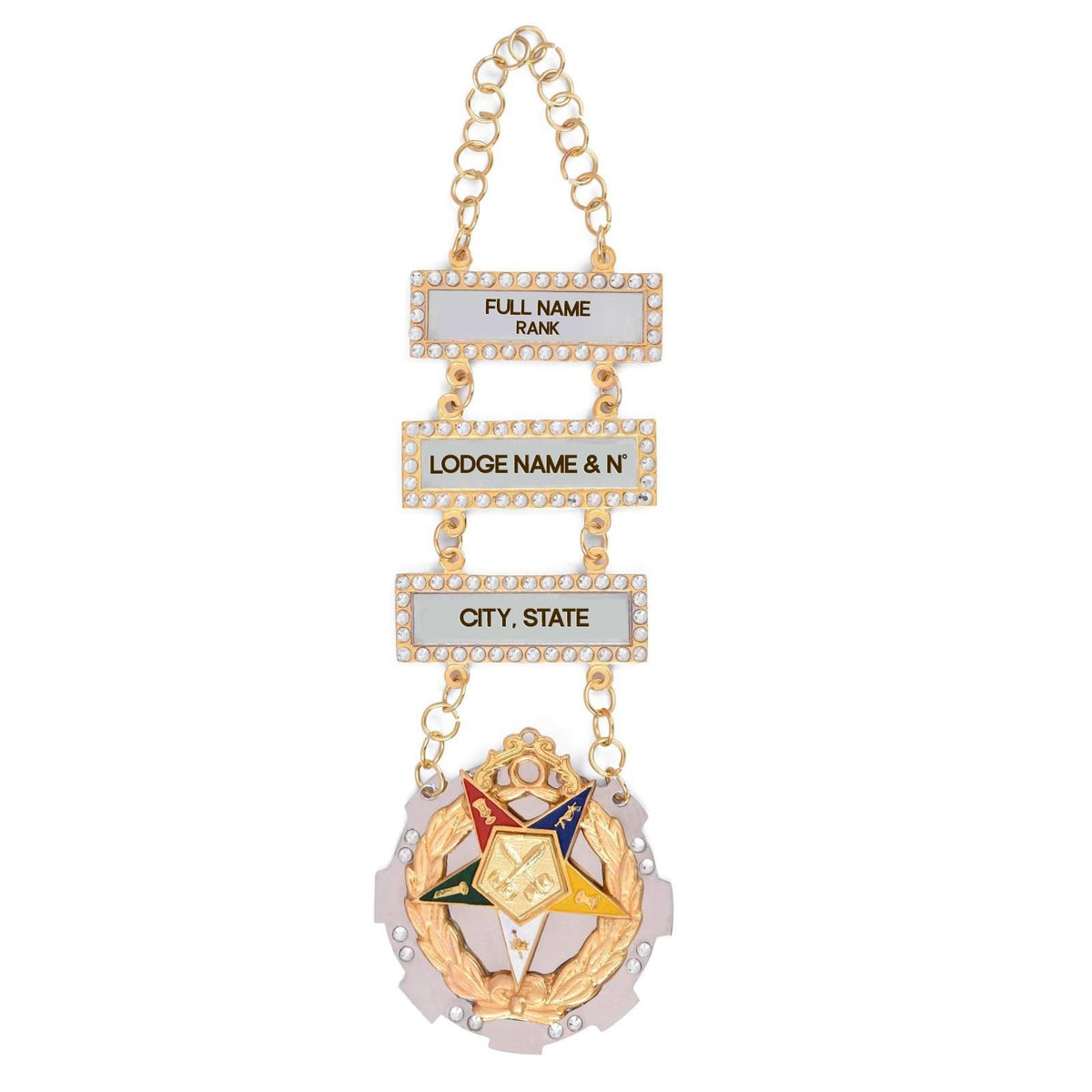 Worthy Matron OES Officer Collar Jewel - Gold Plated With Three Engravable Bars