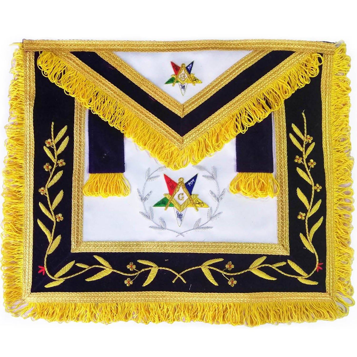 Worthy Patron OES Apron - Gold & Silver Bullion Wire Hand Embroidery - Bricks Masons
