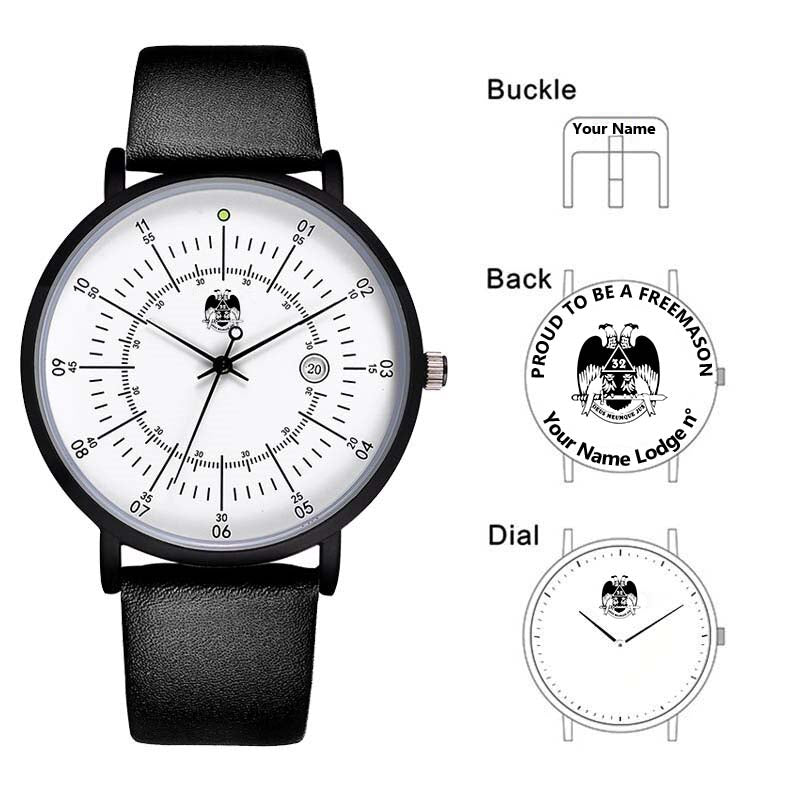 32nd Degree Scottish Rite Wristwatch - Wings Down Leather Straps - Bricks Masons