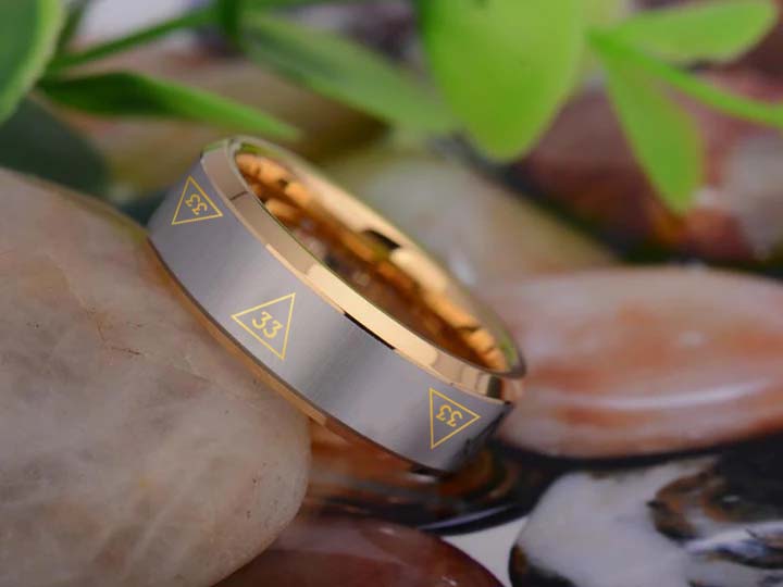 33rd Degree Scottish Rite Ring - Gold Beveled Tungsten - Bricks Masons
