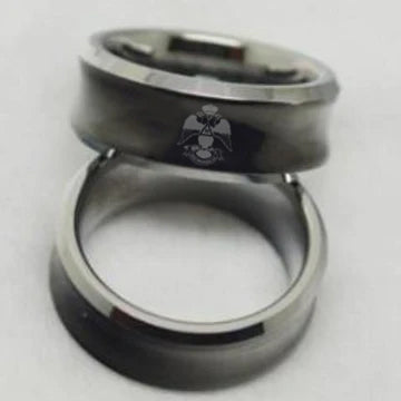 33rd Degree Scottish Rite Ring - Wings Down Black Concave Tungsten - Bricks Masons