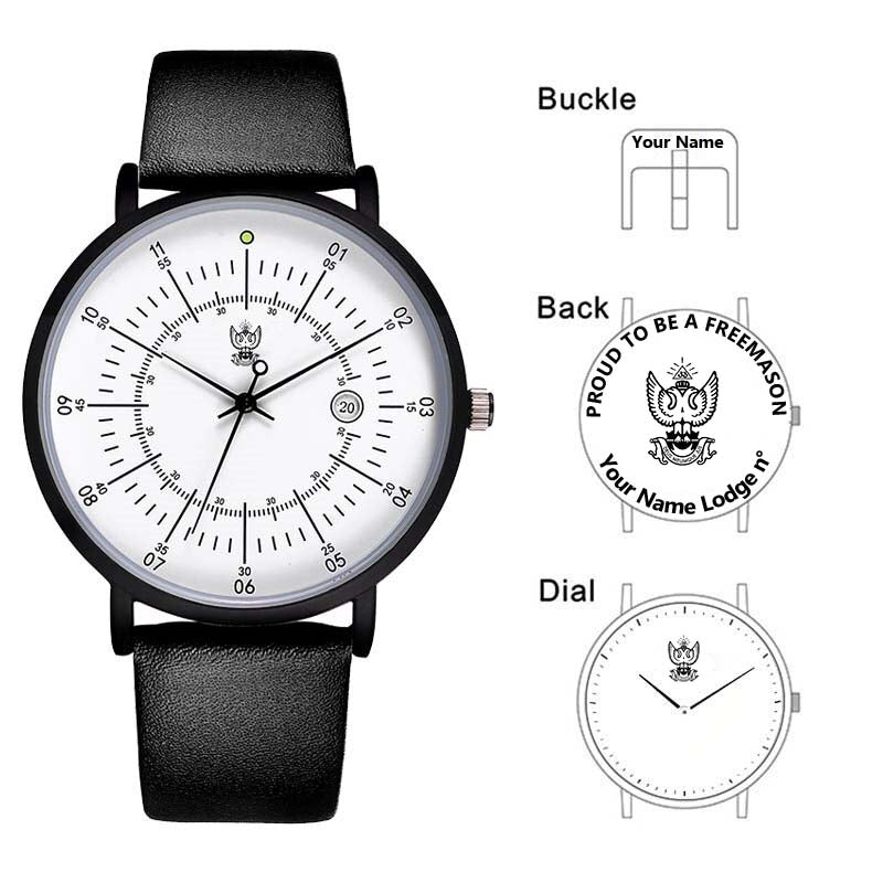 33nd Degree Scottish Rite Wristwatch - Wings Up Leather Straps - Bricks Masons