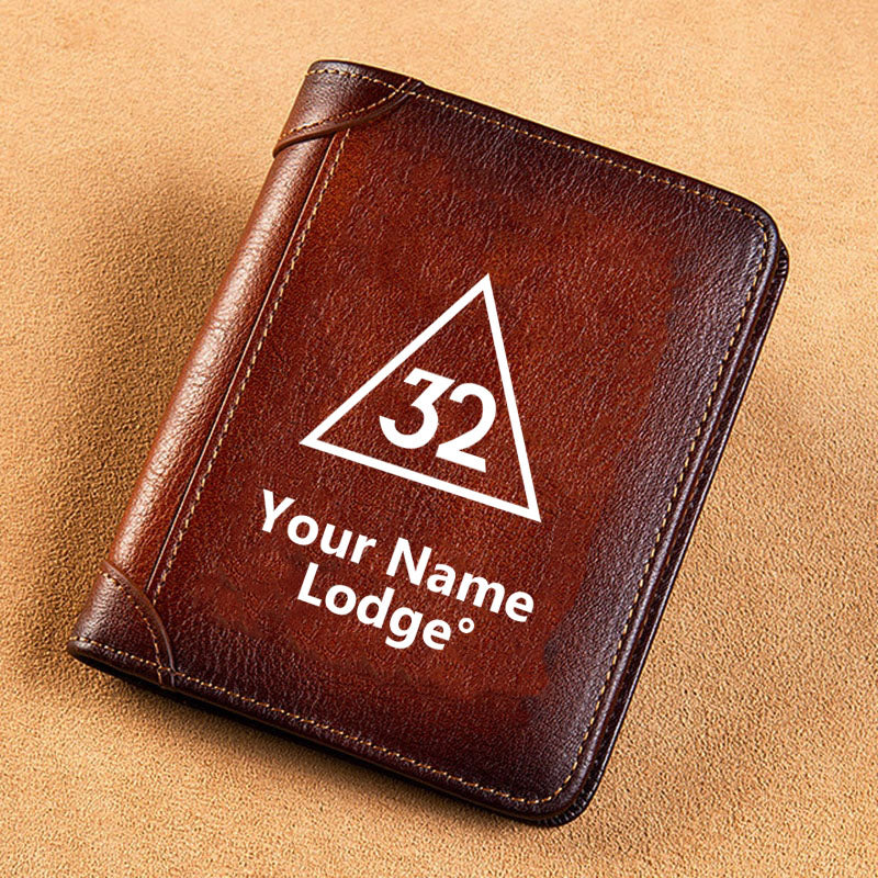 32nd Degree Scottish Rite Wallet - Brown Leather - Bricks Masons