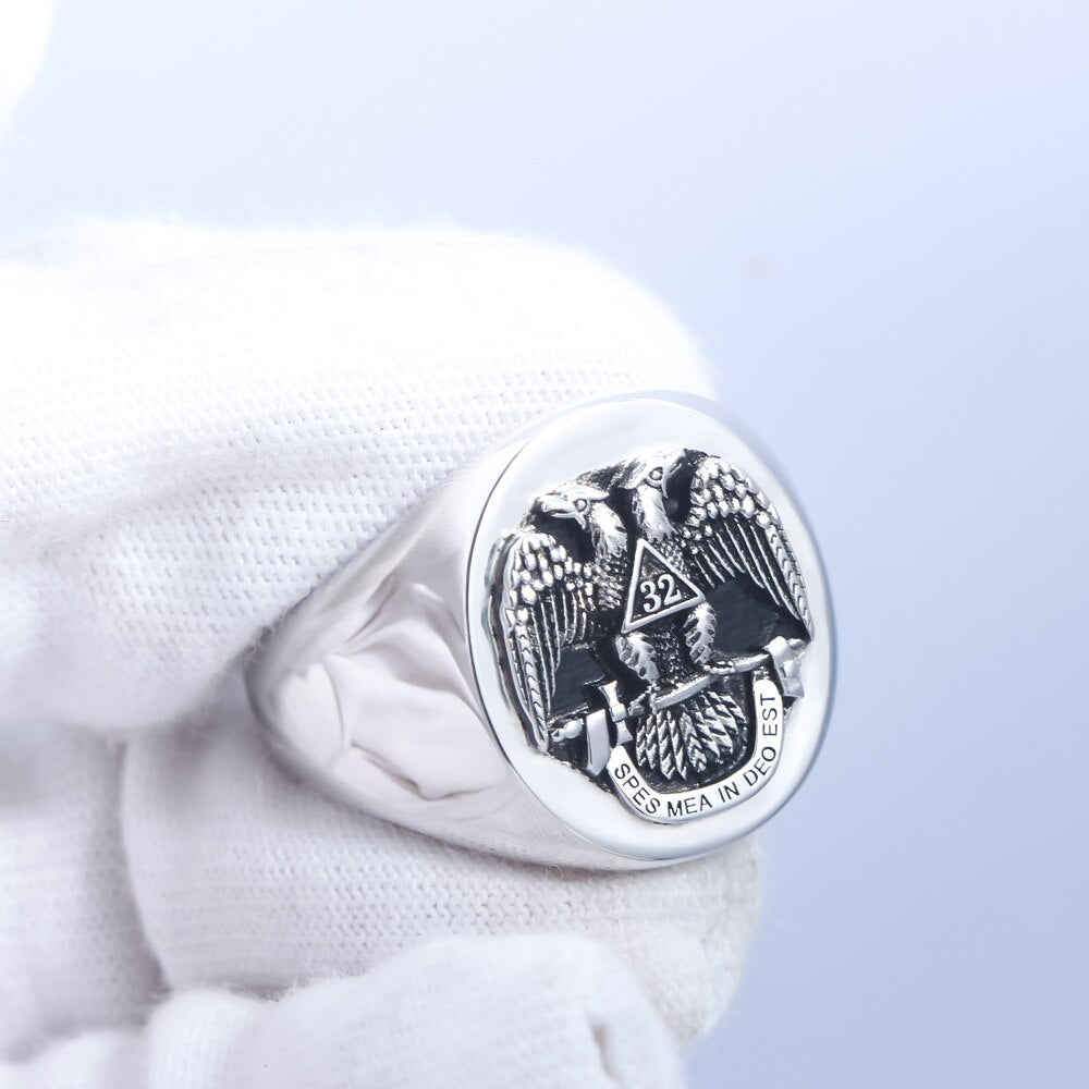 32nd Degree Scottish Rite Ring - Double headed Eagle Silver - Bricks Masons