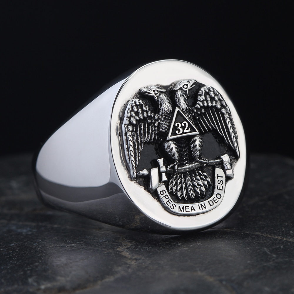 32nd Degree Scottish Rite Ring - Double headed Eagle Silver - Bricks Masons