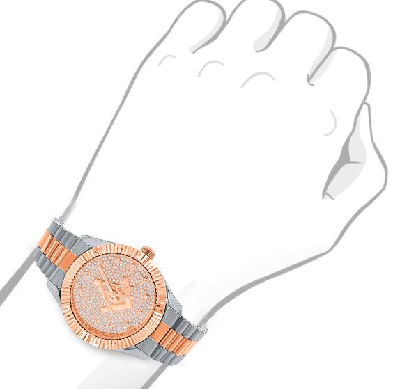 Bi-color Masonic Iced Out Metal Watch - Bricks Masons
