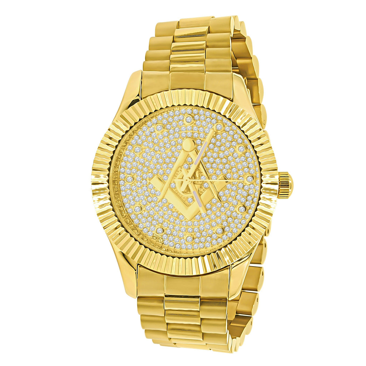 Golden Masonic Iced Out Metallic Watch - Bricks Masons