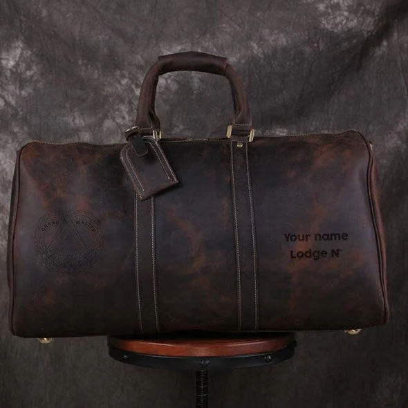 Grand Master Blue Lodge Travel Bag - Genuine Vintage Leather - Bricks Masons