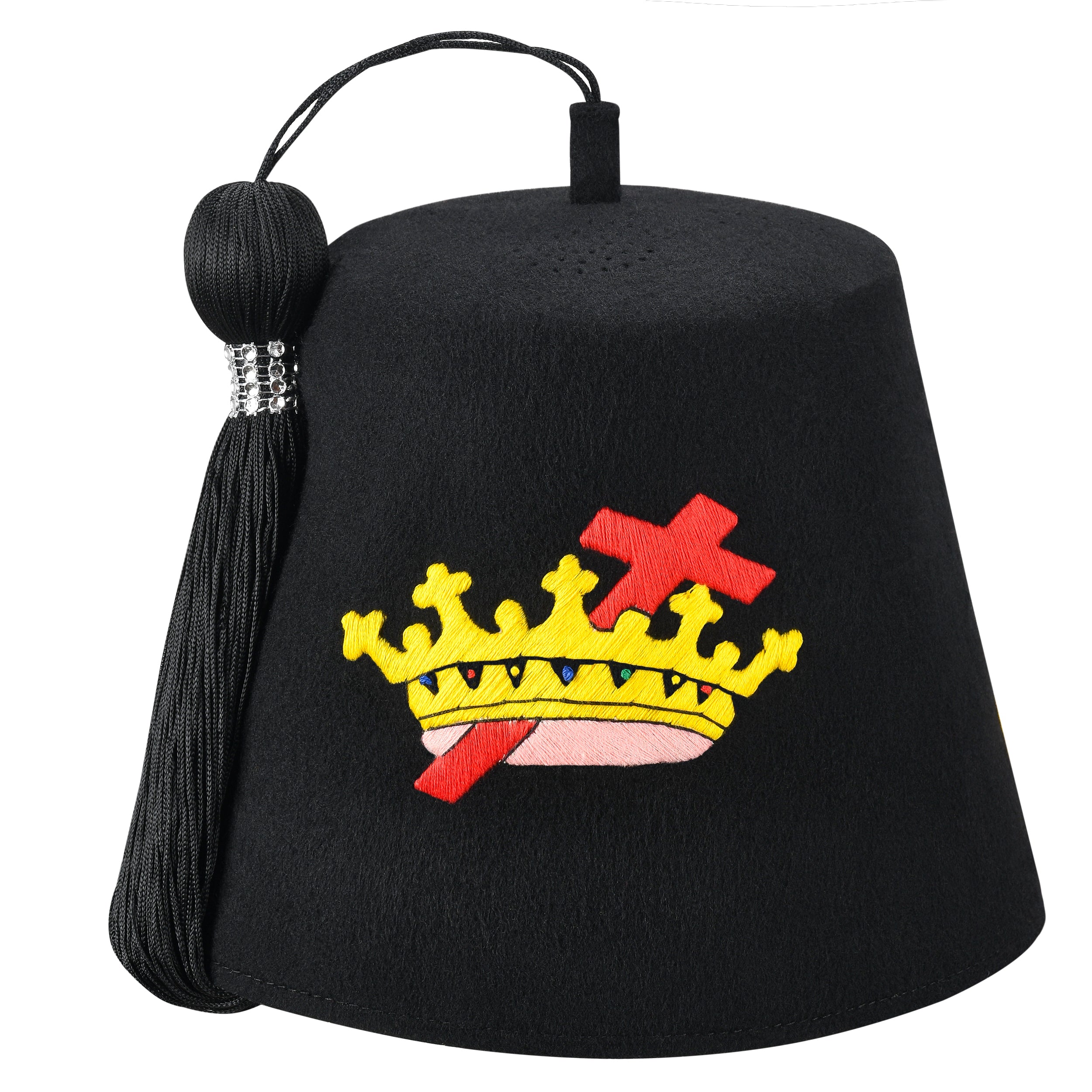 Knights Templar Fez Hat - Red & Gold Emblem (Rhinestones option) | Bricks  Masons