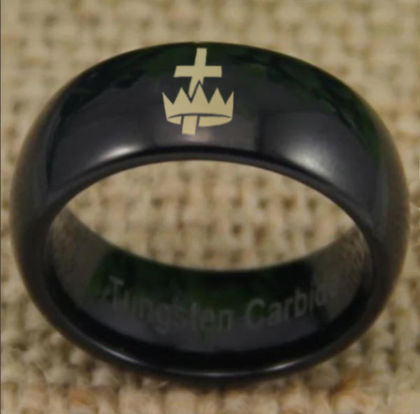 Knights Templar Commandery Ring - Black Dome Tungsten - Bricks Masons