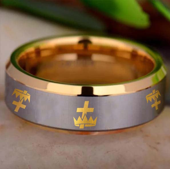 Knights Templar Commandery Ring - Gold Beveled Tungsten - Bricks Masons