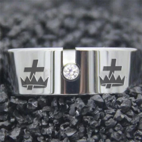 Knights Templar Commandery Ring - Silver Pipe With CZ Stone - Bricks Masons