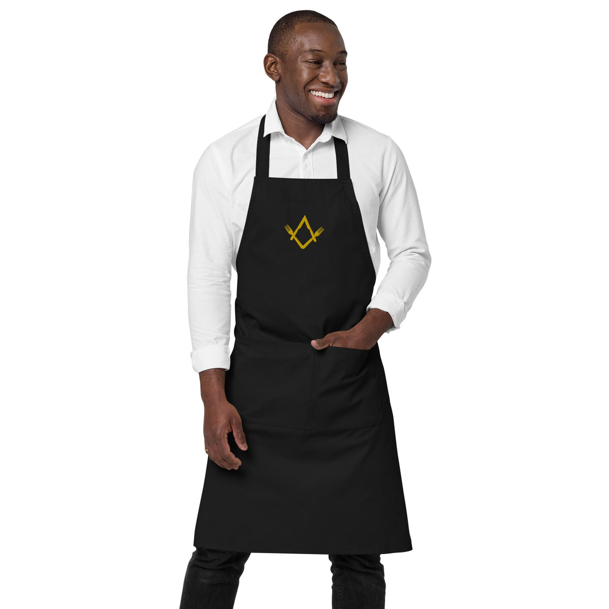 Master Mason Bllue Lodge Kitchen Apron - Fork Square and Compass Embroidery - Bricks Masons