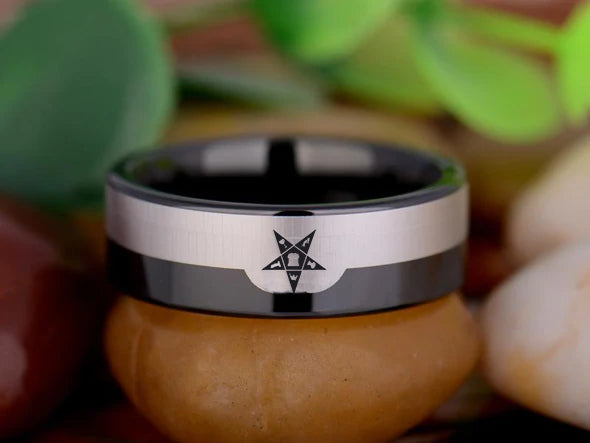 OES Ring - Black Silver Tungsten - Bricks Masons