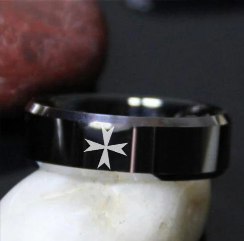 Order of Malta Commandery Ring - Black Tungsten - Bricks Masons