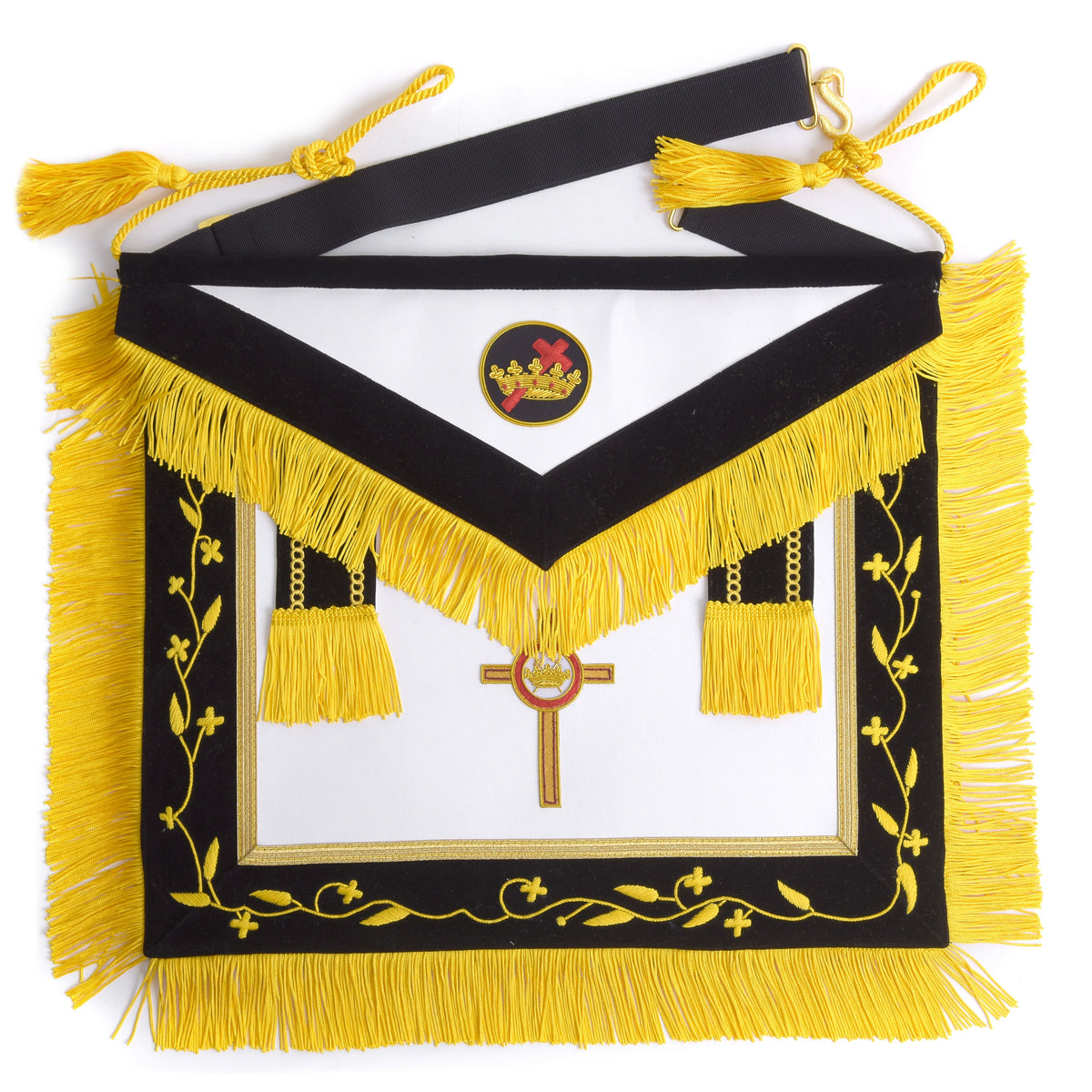 Past Commander Knights Templar Commandery Apron - Black With Gold Fringe - Bricks Masons