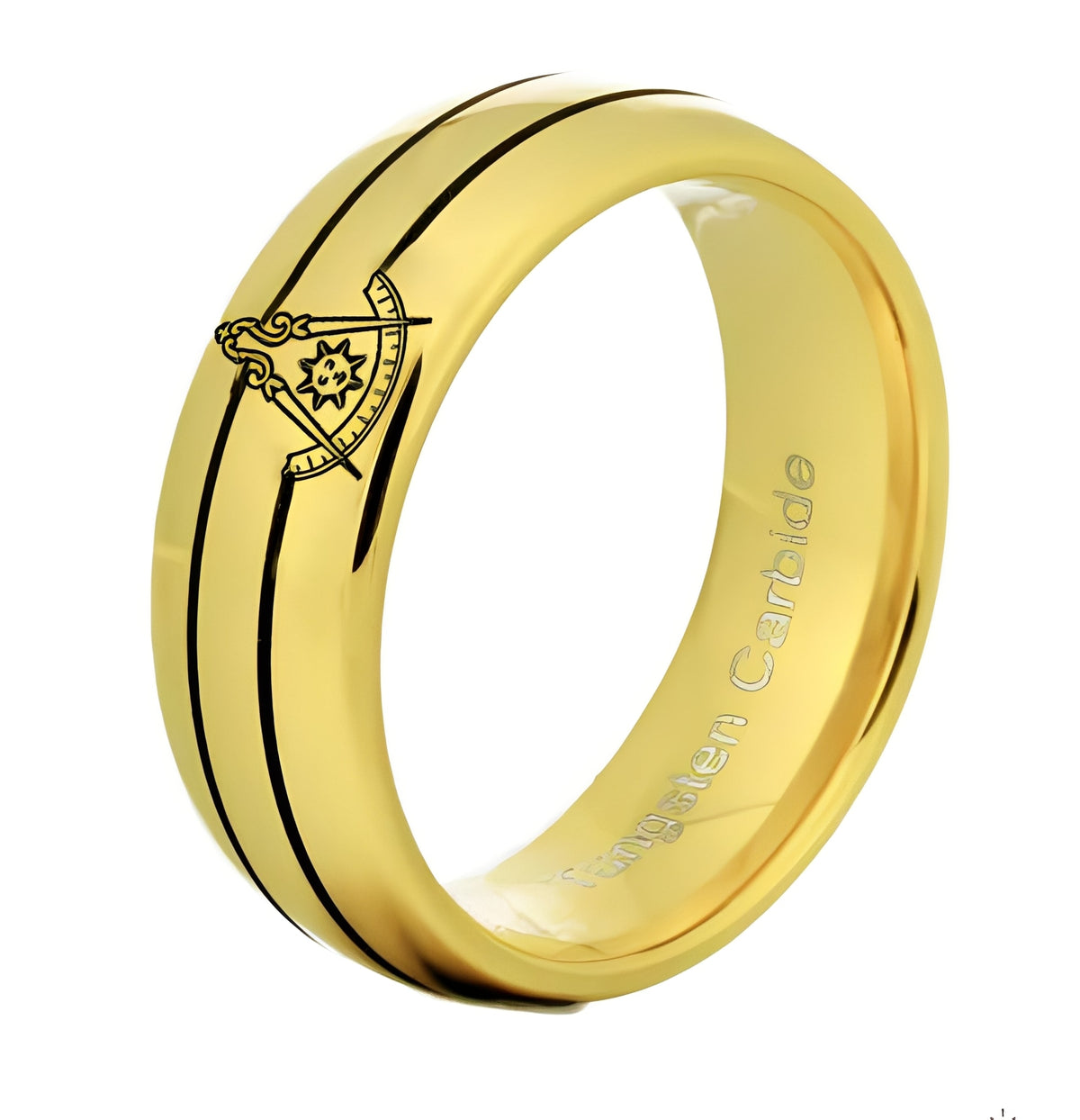 Past Master Blue Lodge California Regulation Ring - Gold Rounded Tungsten - Bricks Masons