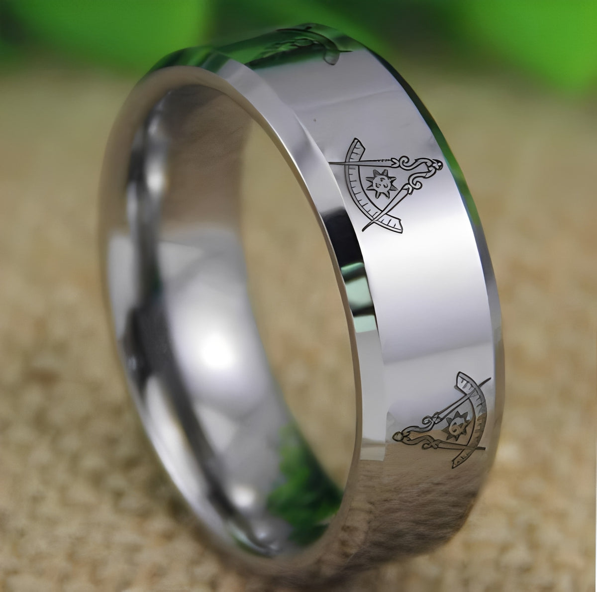 Past Master Blue Lodge California Regulation Ring - Silver Bevel Tungsten - Bricks Masons