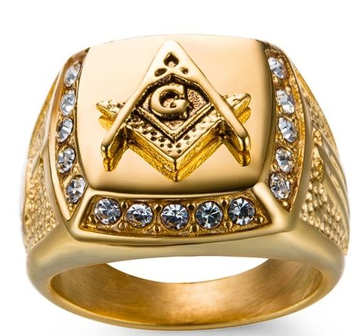 Master Mason Blue Lodge Ring - Zirconia in Gold - Bricks Masons