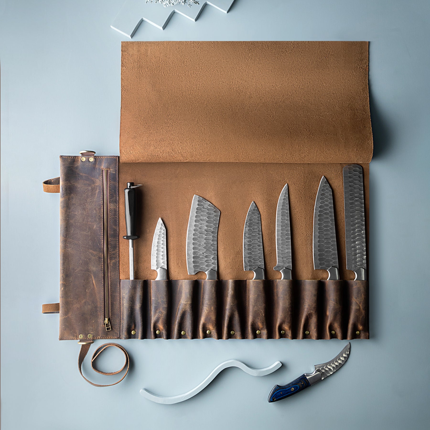 Professional 10-Pocket Leather Knife Roll (3) - Bricks Masons