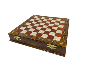 Past Master Blue Lodge California Regulation Chess Set - Wood Mosaic Pattern - Bricks Masons