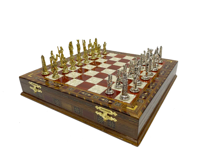 Past Master Blue Lodge Chess Set - Wood Mosaic Pattern - Bricks Masons
