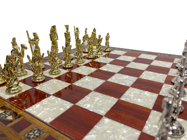32nd Degree Scottish Rite Chess Set - Wood Mosaic Pattern - Bricks Masons