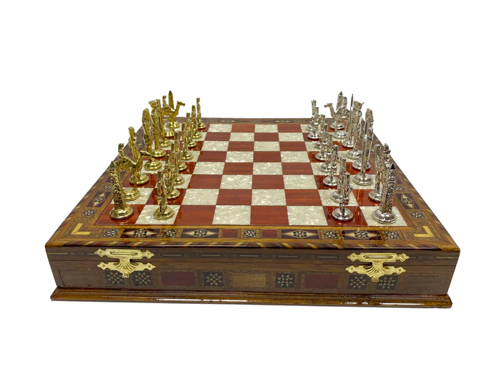 Shriners Chess Set - Wood Mosaic Pattern - Bricks Masons