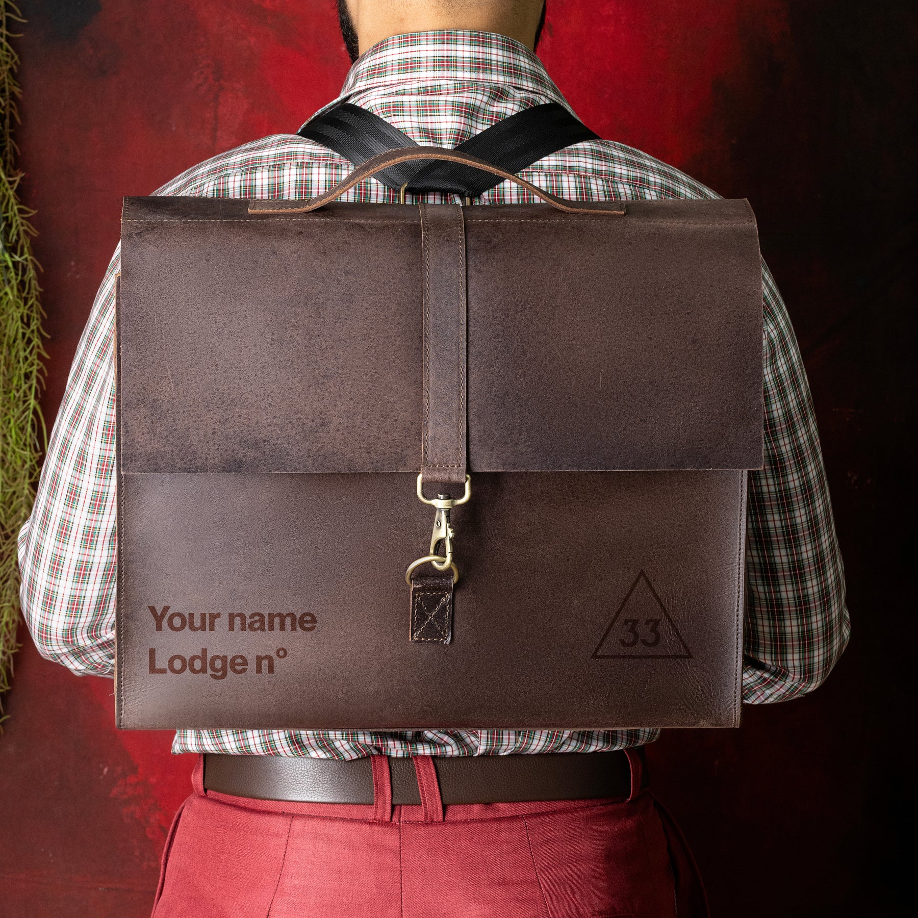 33rd Degree Scottish Rite Briefcase - Genuine Cow Leather Convertible Bag - Bricks Masons