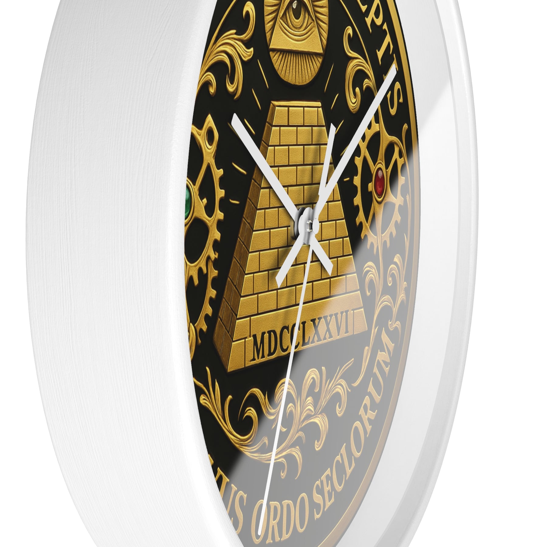 Eye of Providence Clock - Pyramid and All Seeing Eye with Latin Motto - Bricks Masons