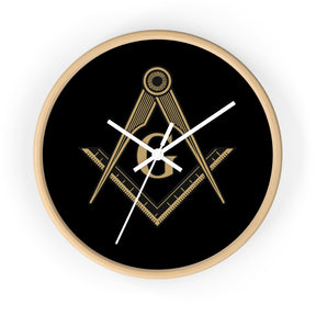 Master Mason Blue Lodge Clock - Golden S&C G on Black Dial - Bricks Masons