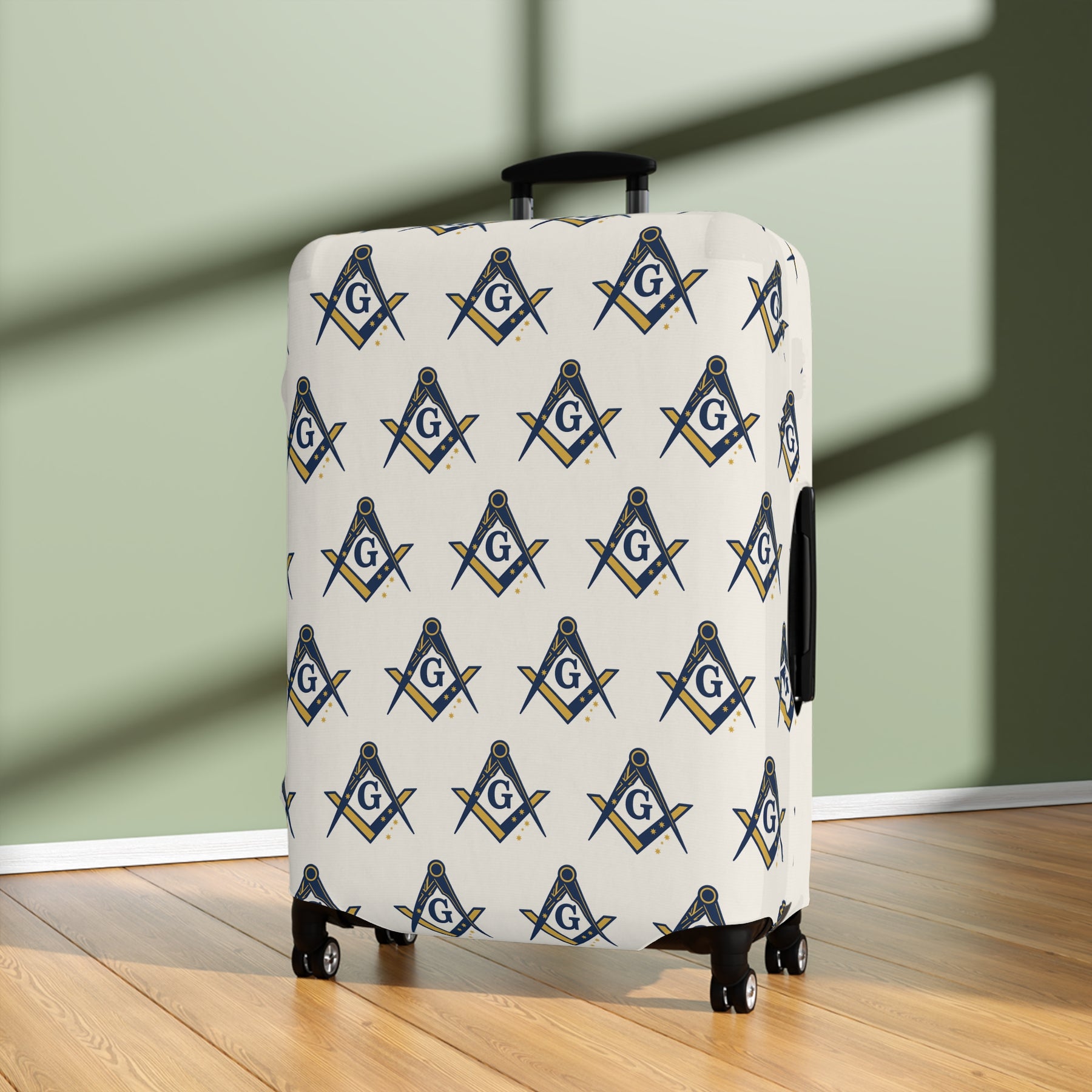 Master Mason Blue Lodge Luggage Cover - Square & Compasses with G Emblem Print