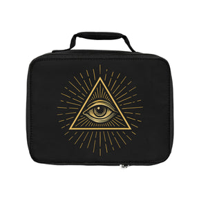 Eye of Providence Lunch Bag - Black & Gold Fully Insulated Zipper Closure - Bricks Masons