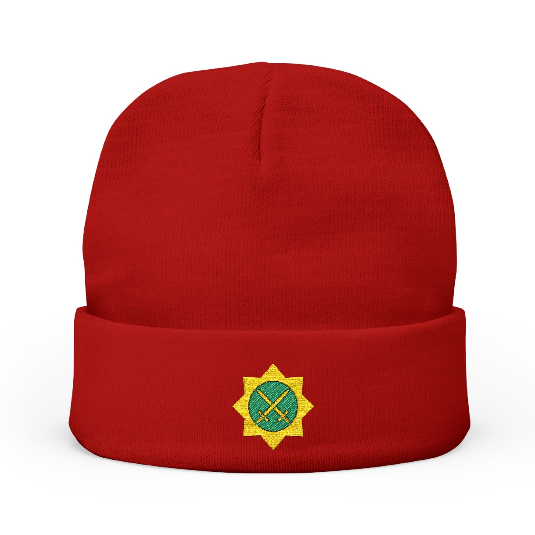 Red Cross of Babylone Beanie - Knit Embroidery Emblem - Bricks Masons